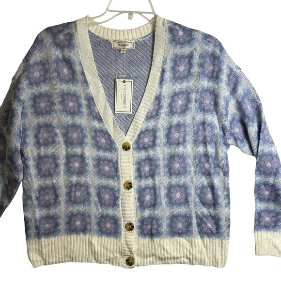 No Comment Knitted Sweater Cardigan Button Front Crop Multi Flower Floral L New - Picture 5 of 12